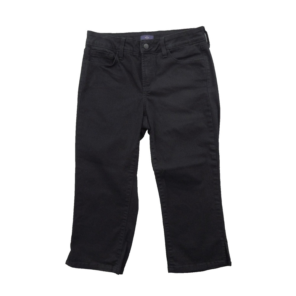NYDJ Jeans Womens 2 Black Crop Pants Stretch Mid Rise Ankle Slit Cotton Casual